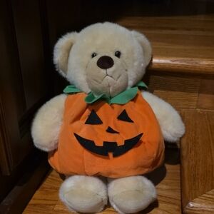 Build-A-Bear Cream Teddy with Orange Pumpkin Outfit